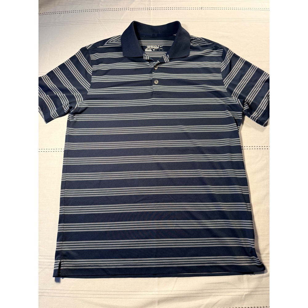 Nike Golf Tour Performance Mens Navy Blue Striped Dri-FIT Polo Shirt Medium